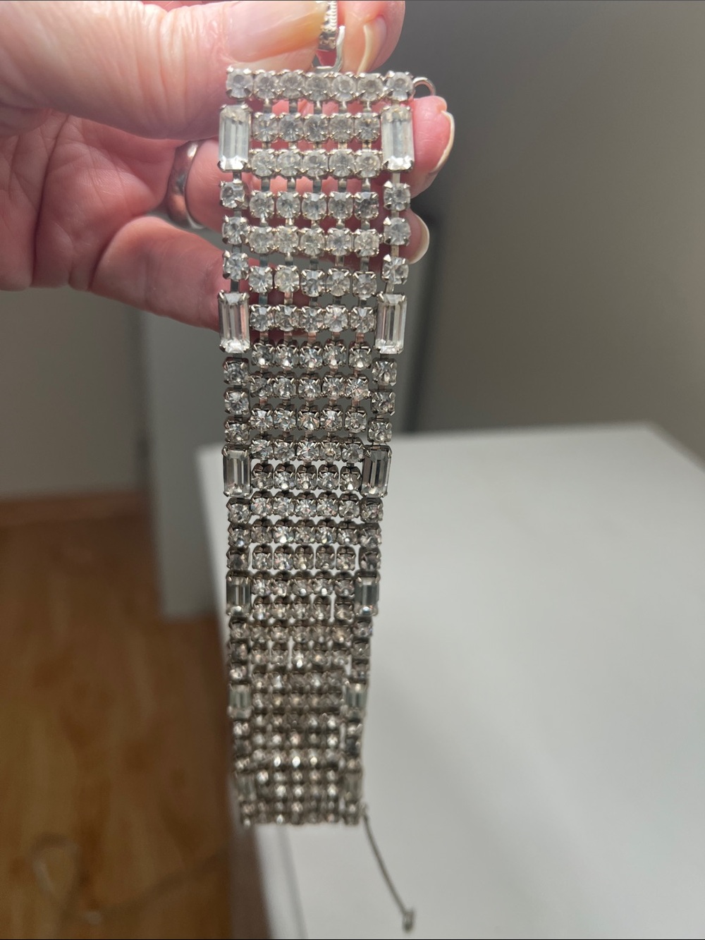 Sparkly Crystal Multi-Row Statement Bracelet - Silver - Vintage - Picture 15 of 16